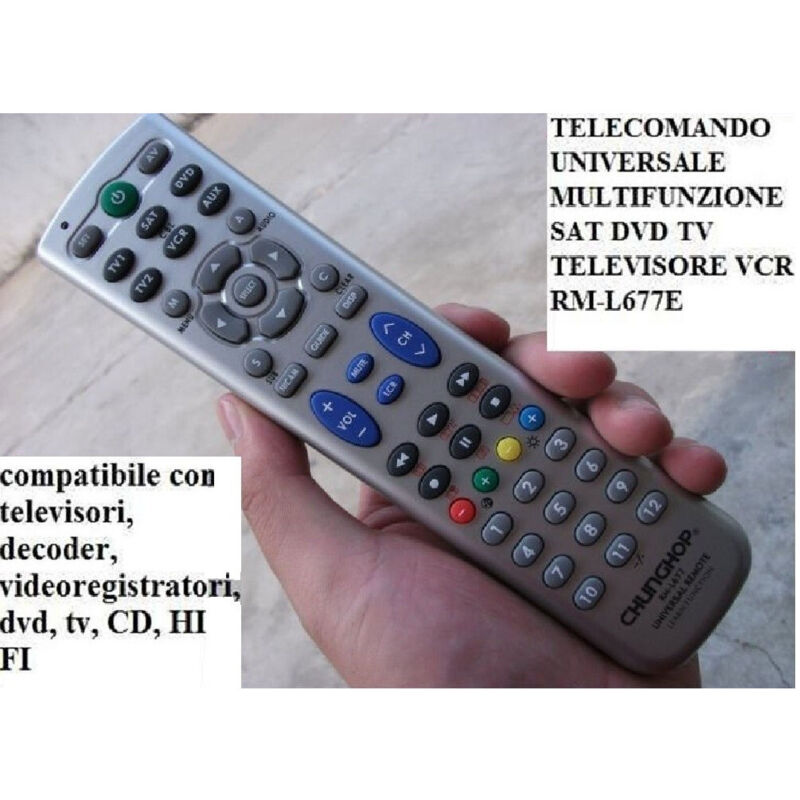foto del prodotto trade shop telecomando universale 6in1 per televisore tv dvb t digitale terrestre sat l677e 