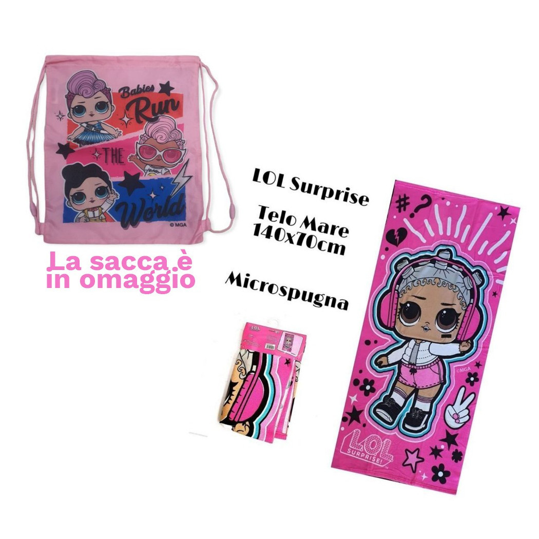 foto del prodotto trade shop telo mare in cotone 140x70 asciugamano mare lol surprise sacca in omaggio 