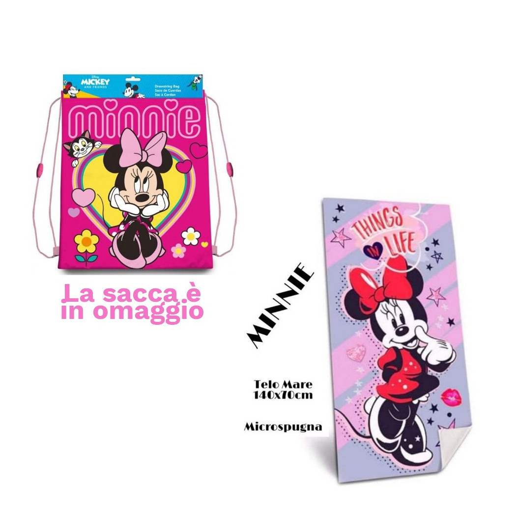 foto del prodotto trade shop telo mare in cotone 140x70 asciugamano mare minnie mouse sacca in omaggio 