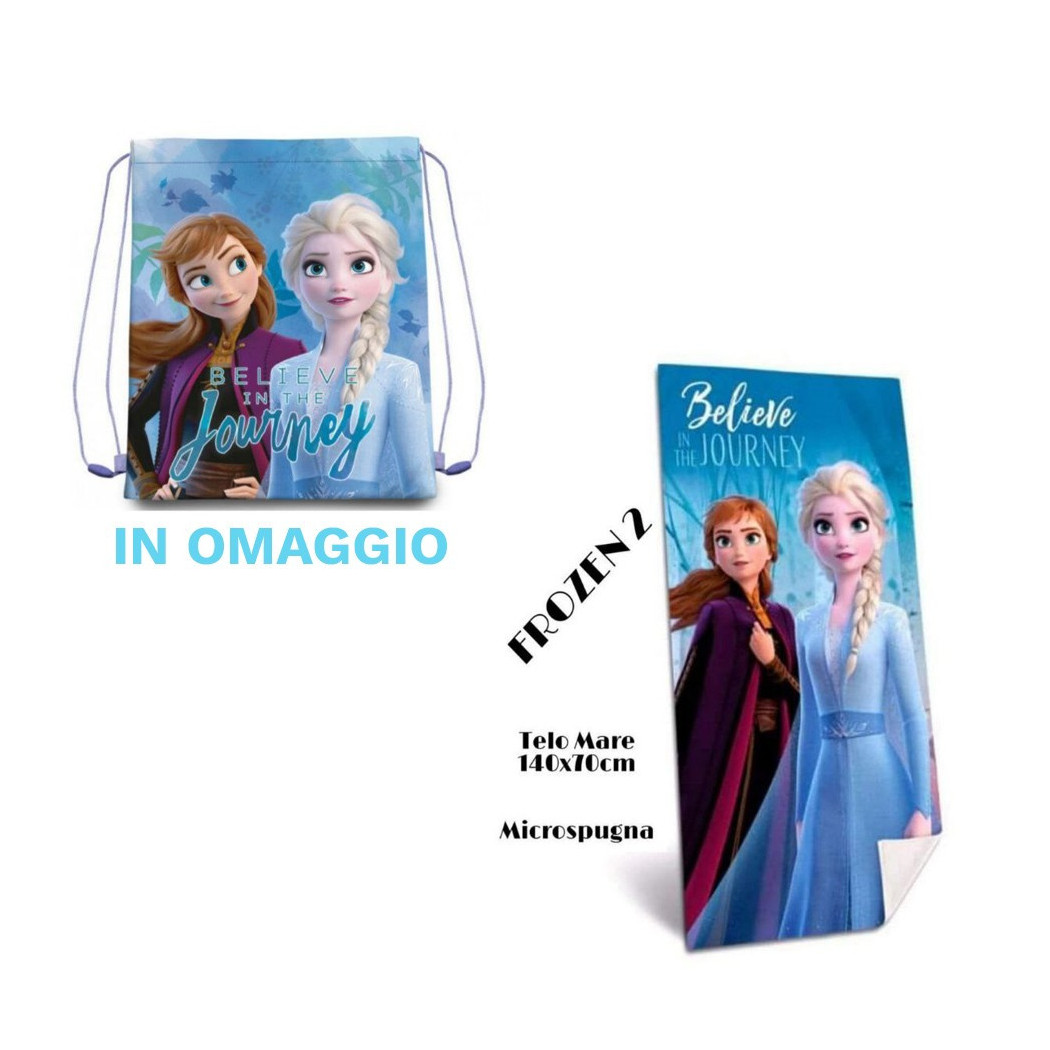 foto del prodotto trade shop telo mare in cotone frozen 2 sacca in omaggio asciugamano per mare piscina 