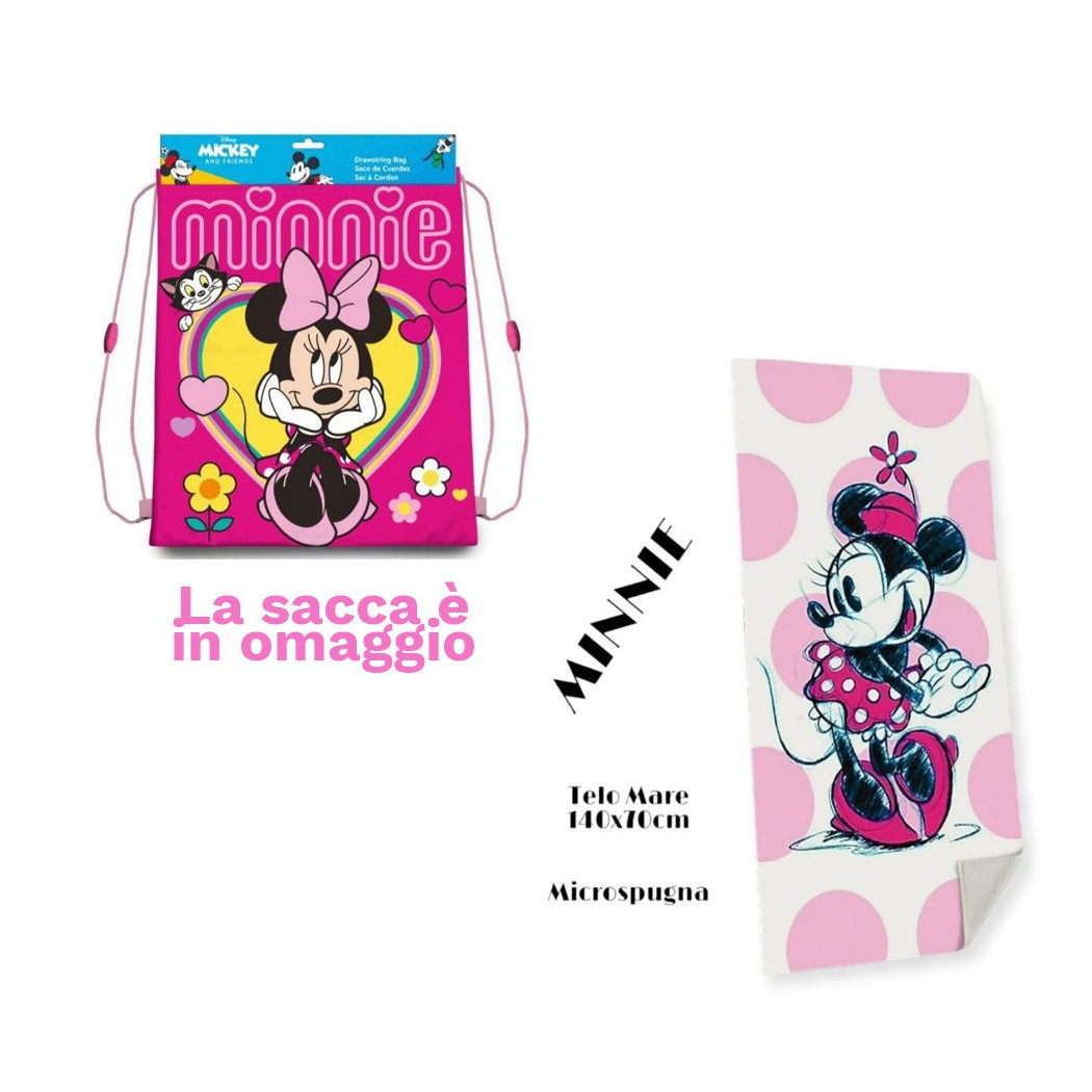 foto del prodotto trade shop telo mare in cotone minnie mouse sacca in omaggio asciugamano per mare piscina 