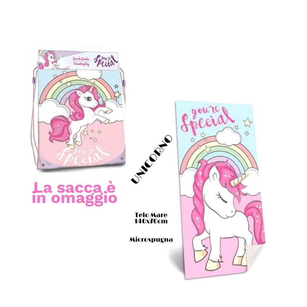 foto del prodotto trade shop telo mare in cotone unicorni sacca in omaggio asciugamano mare piscina bambine 