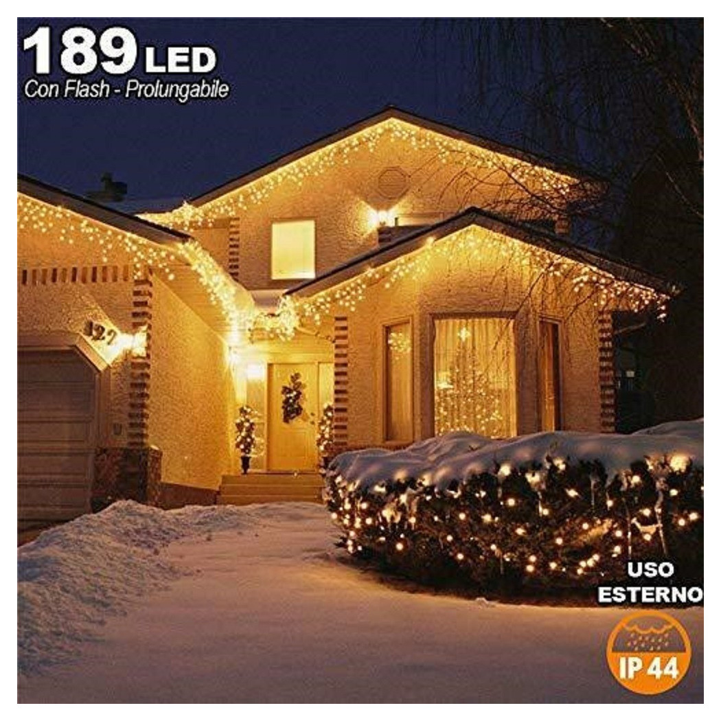 foto del prodotto trade shop tenda cascata luminosa bianco caldo 510x90cm esterno prolungabile a 15mt 189led 