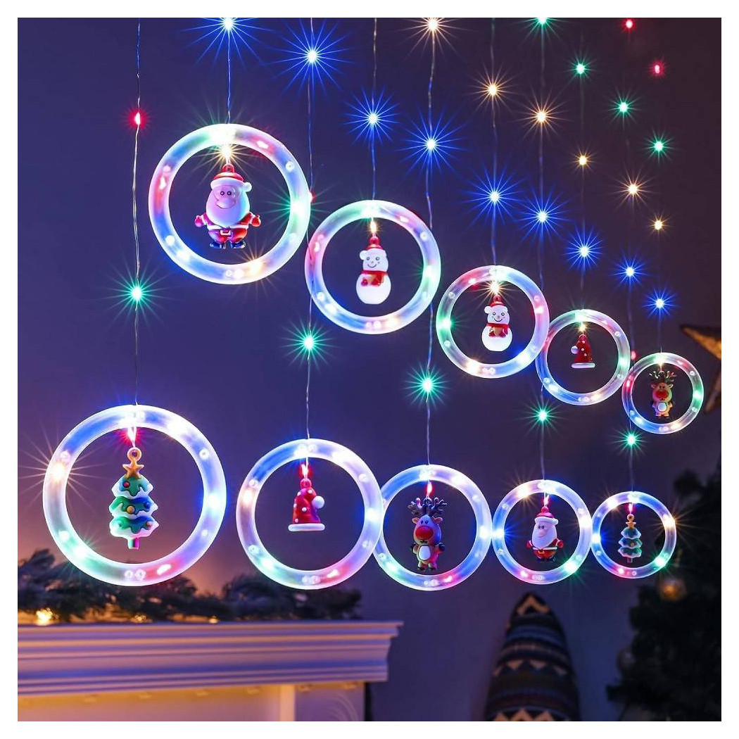 foto del prodotto trade shop tenda catena luminosa 3mt usb luci natale telecomando 10 addobbi natalizi finestra 