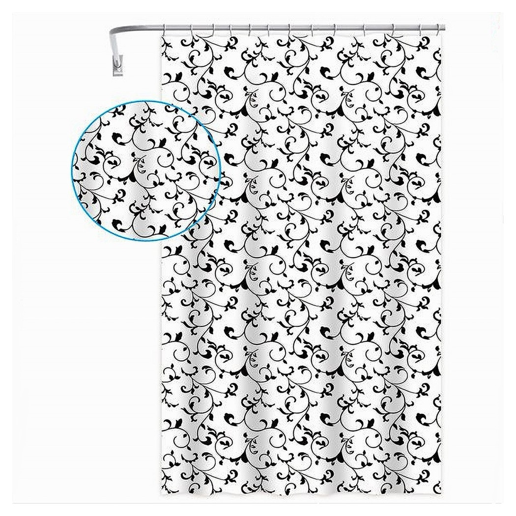 foto del prodotto trade shop tenda da doccia vasca bagno 12 ganci motivo floreale bianco nero 180x200cm 87567 
