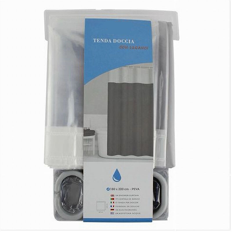 foto del prodotto trade shop tenda da doccia vasca bagno peva con 12 ganci 180x200cm trasparente grigio 69493 