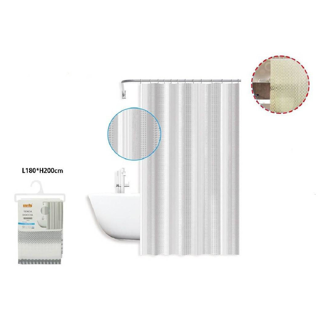 foto del prodotto trade shop tenda doccia antimuffa impermeabile 180 x 200 cm con anelli bagno righe 59811 
