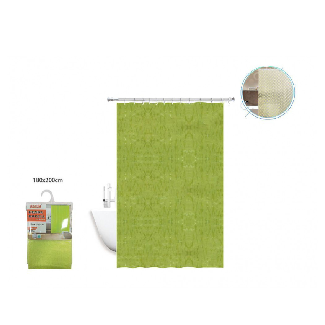 foto del prodotto trade shop tenda doccia antimuffa impermeabile 180 x 200 cm con anelli bagno verde 2d 52130 