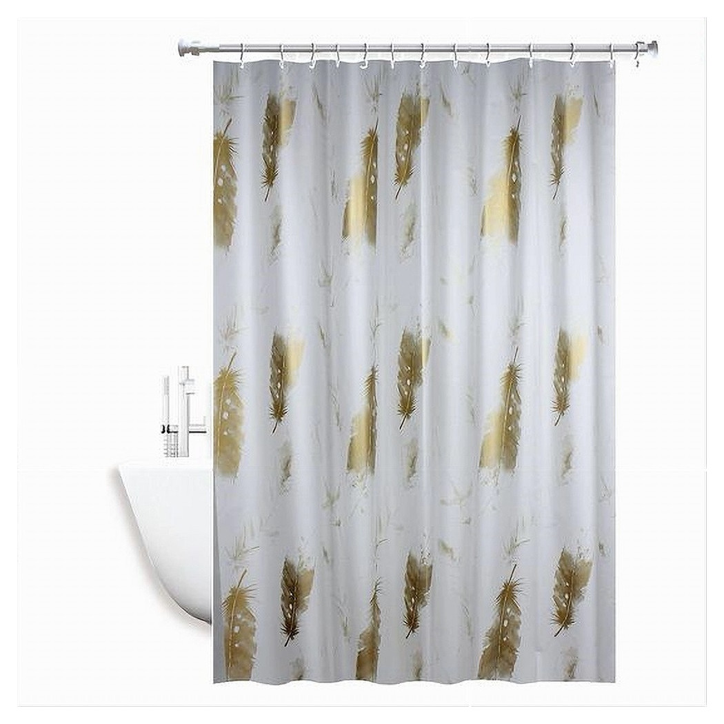 foto del prodotto trade shop tenda doccia antimuffa impermeabile 180 x 220 cm anelli bagno piume dorate 69510 