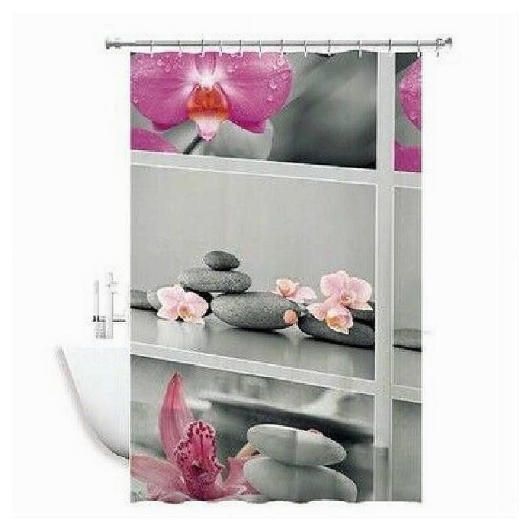 foto del prodotto trade shop tenda doccia antimuffa impermeabile 180x180cm con anelli bagno fiori sassi 59532 