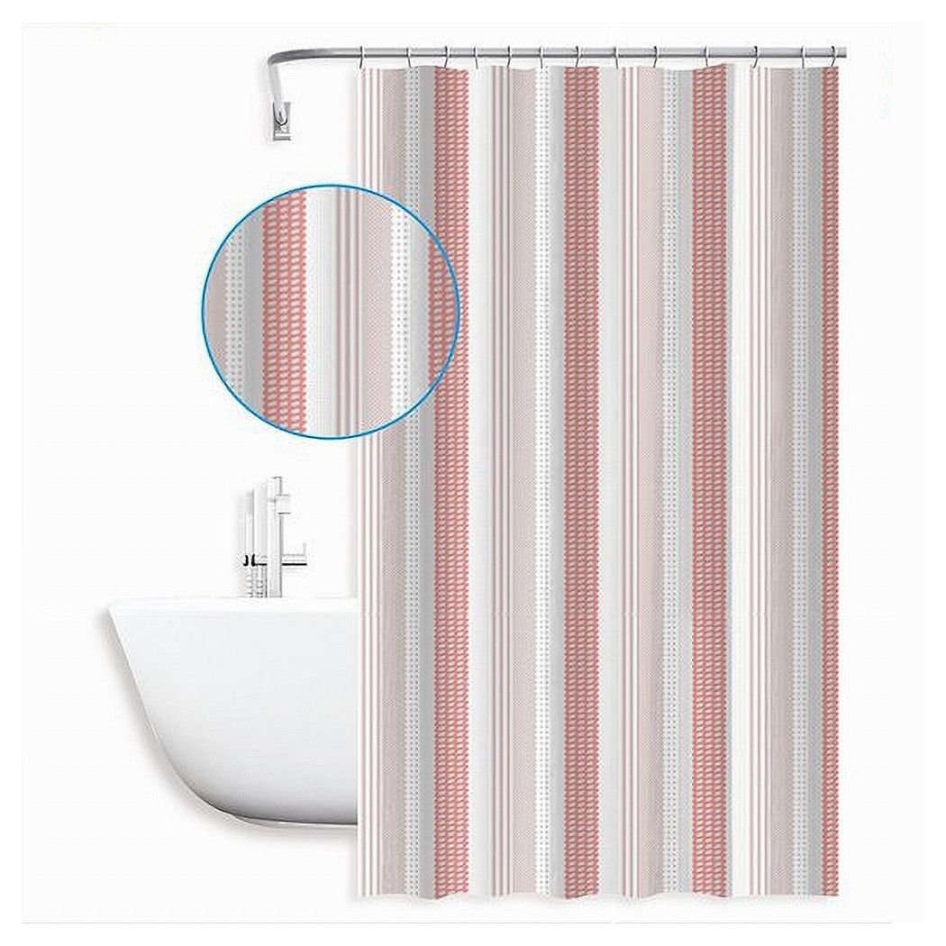foto del prodotto trade shop tenda doccia antimuffa impermeabile 240x200 cm con anelli bagno 59814 righe rosa 