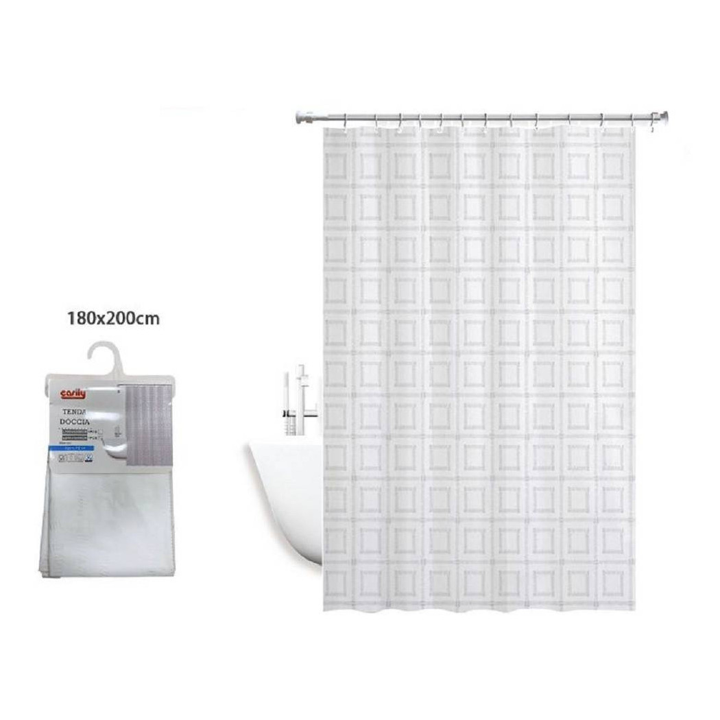 foto del prodotto trade shop tenda doccia antimuffa impermeabile bagno 180 x 200 cm con anelli quadrati 59391 