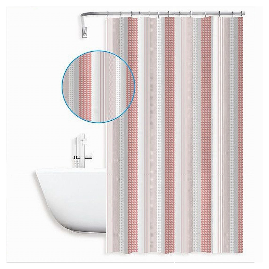 foto del prodotto trade shop tenda doccia antimuffa righe rosa impermeabile 180x200 cm con anelli bagno 59813 