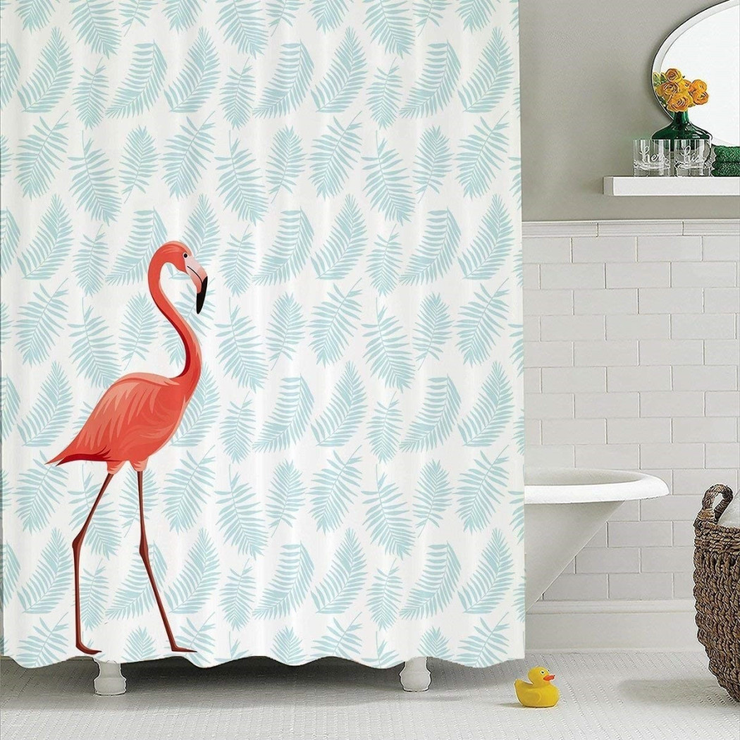 foto del prodotto trade shop tenda doccia bagno impermeabile 180 x 180 cm 12 ganci bastone asta fenicottero 
