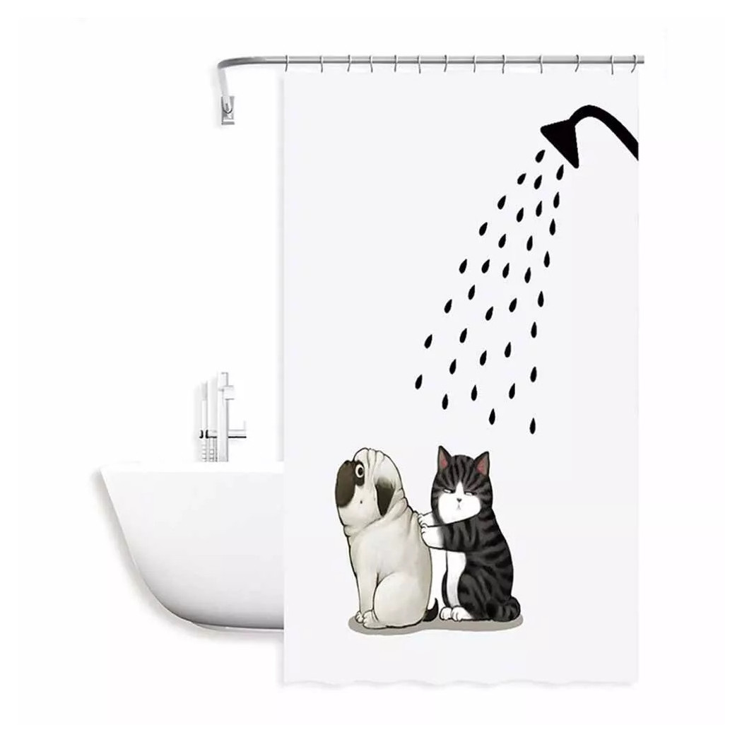 foto del prodotto trade shop tenda doccia impermeabile 180x200 cm con 12 anelli vasca bagno cane gatto 87093 