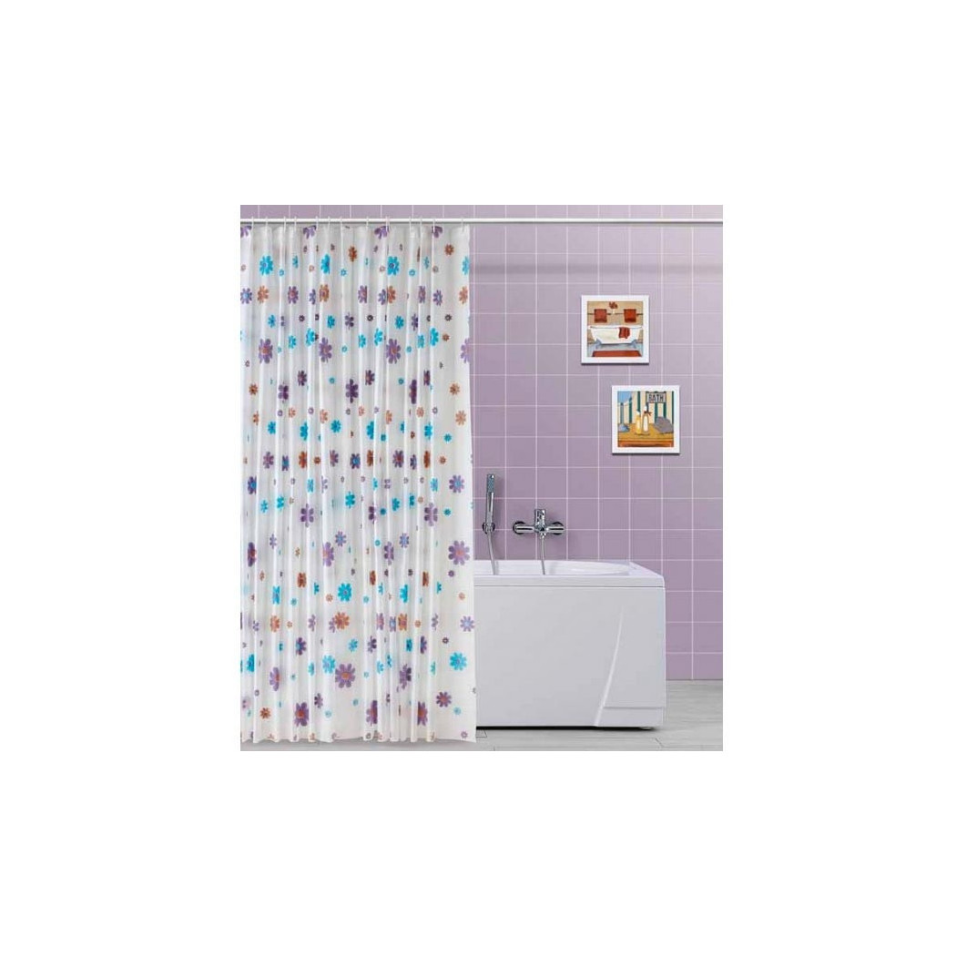 foto del prodotto trade shop tenda doccia in vinile con ganci impermeabile 180 x 200 cm con fiori 