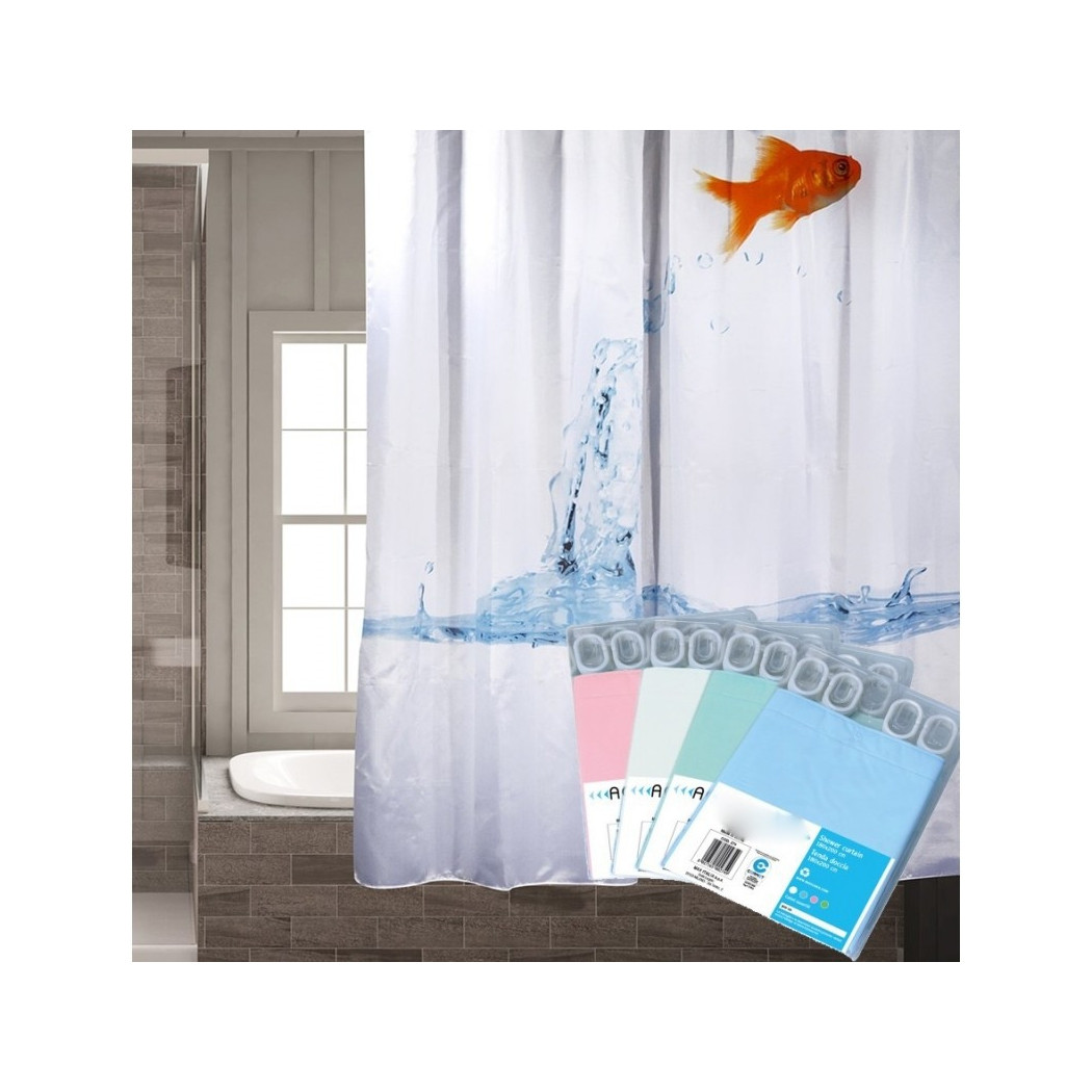 foto del prodotto trade shop tenda doccia vasca 180x180cm poliestere con anelli plastica universali bastone bagno 