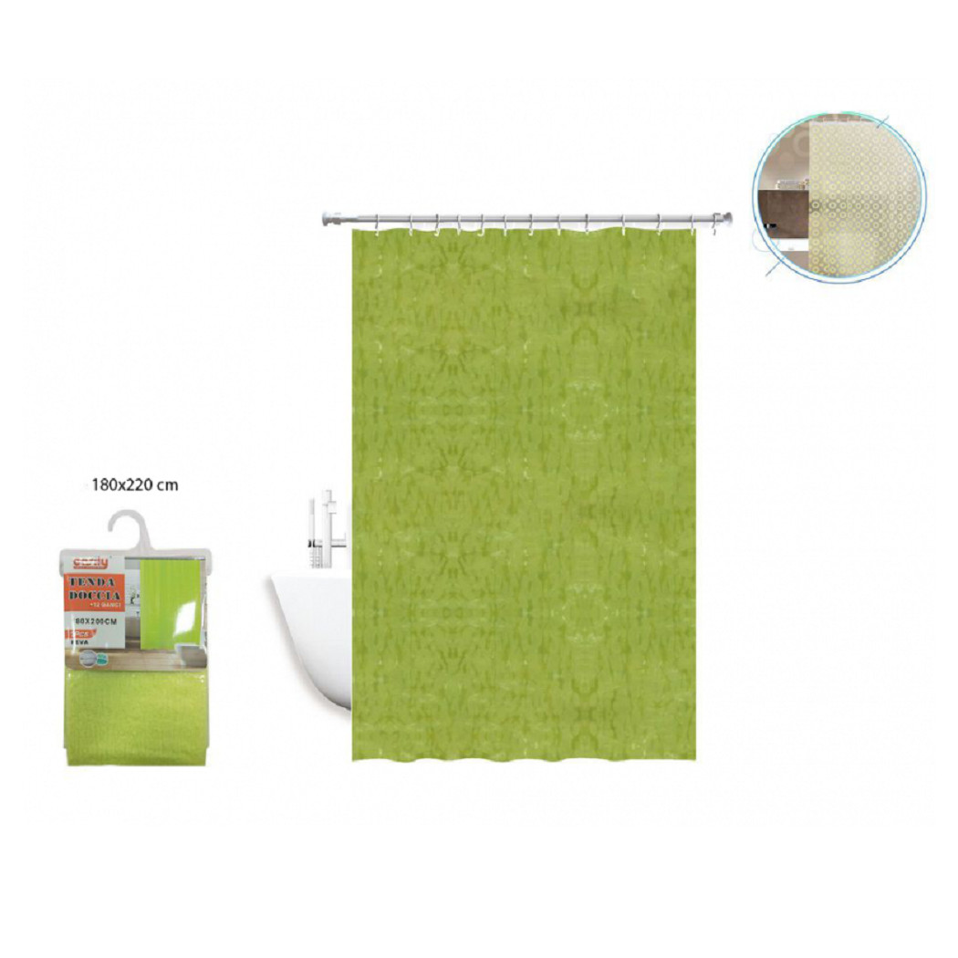 foto del prodotto trade shop tenda doccia vasca antimuffa impermeabile verde 2d 180 x 220 cm con anelli 52131 