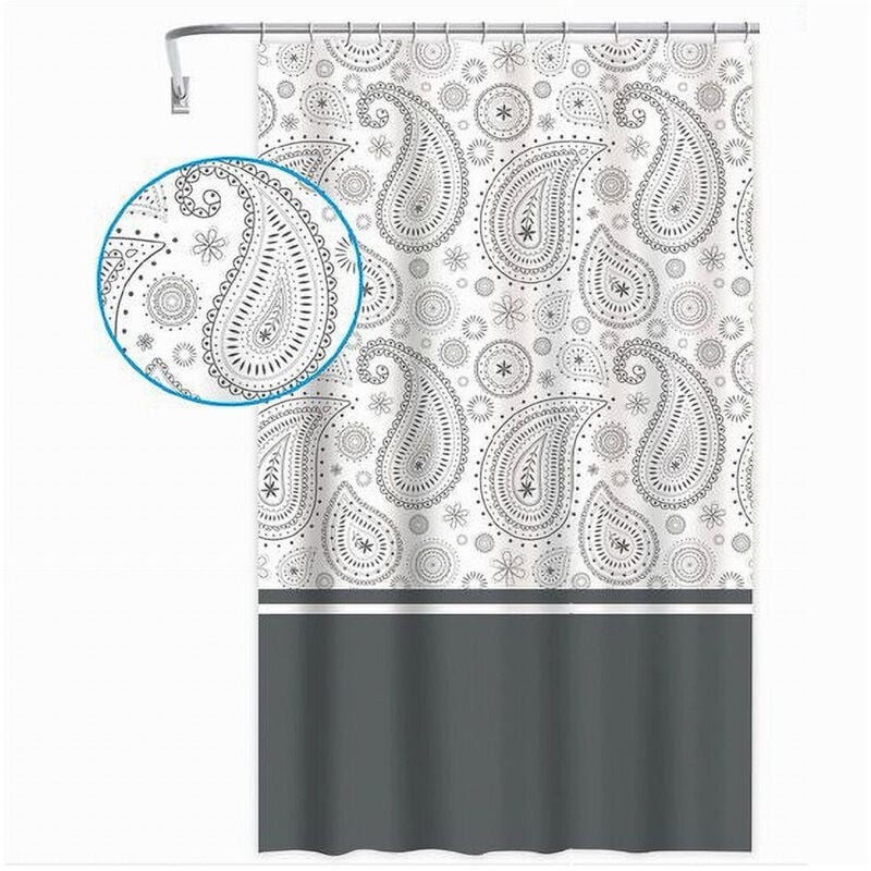 foto del prodotto trade shop tenda doccia vasca bagno 12 anelli 180x200 cm motivo paisley etnico grigio 87581 