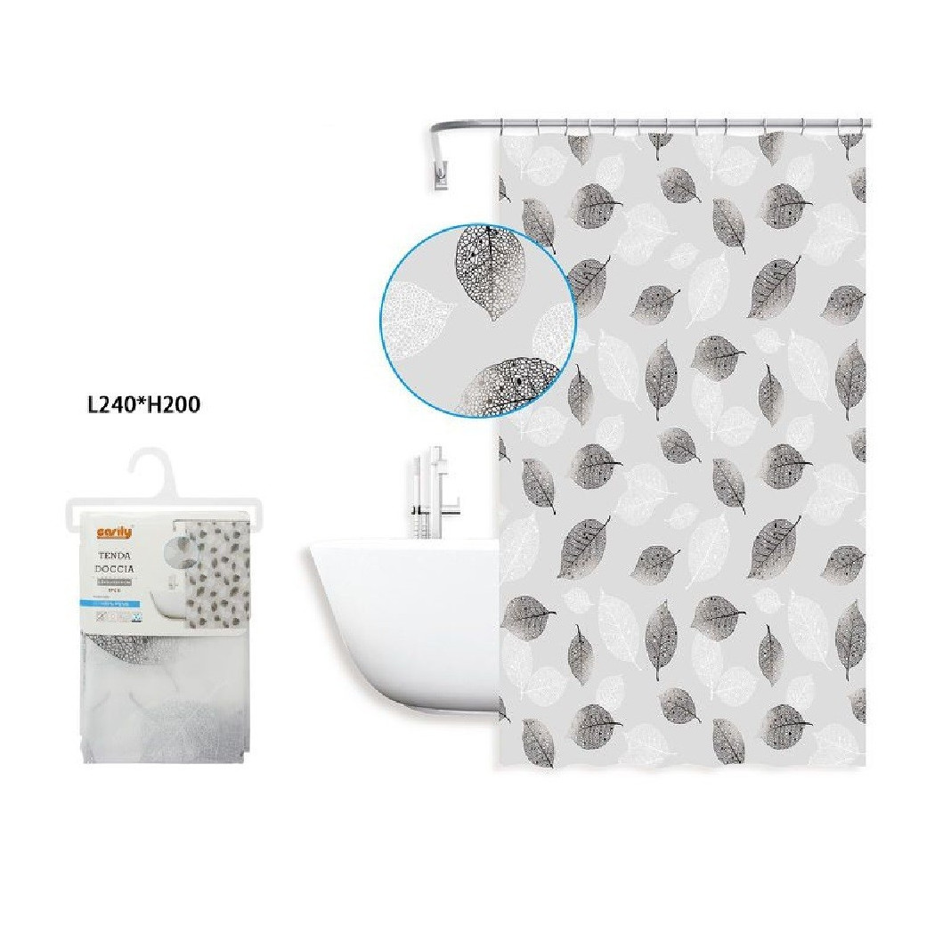 foto del prodotto trade shop tenda doccia vasca bagno 240 x 200cm peva fantasia con foglie impermeabile 59808 