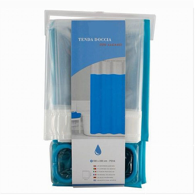 foto del prodotto trade shop tenda doccia vasca bagno peva con 12 ganci 180 x 200cm trasparente celeste 69494 