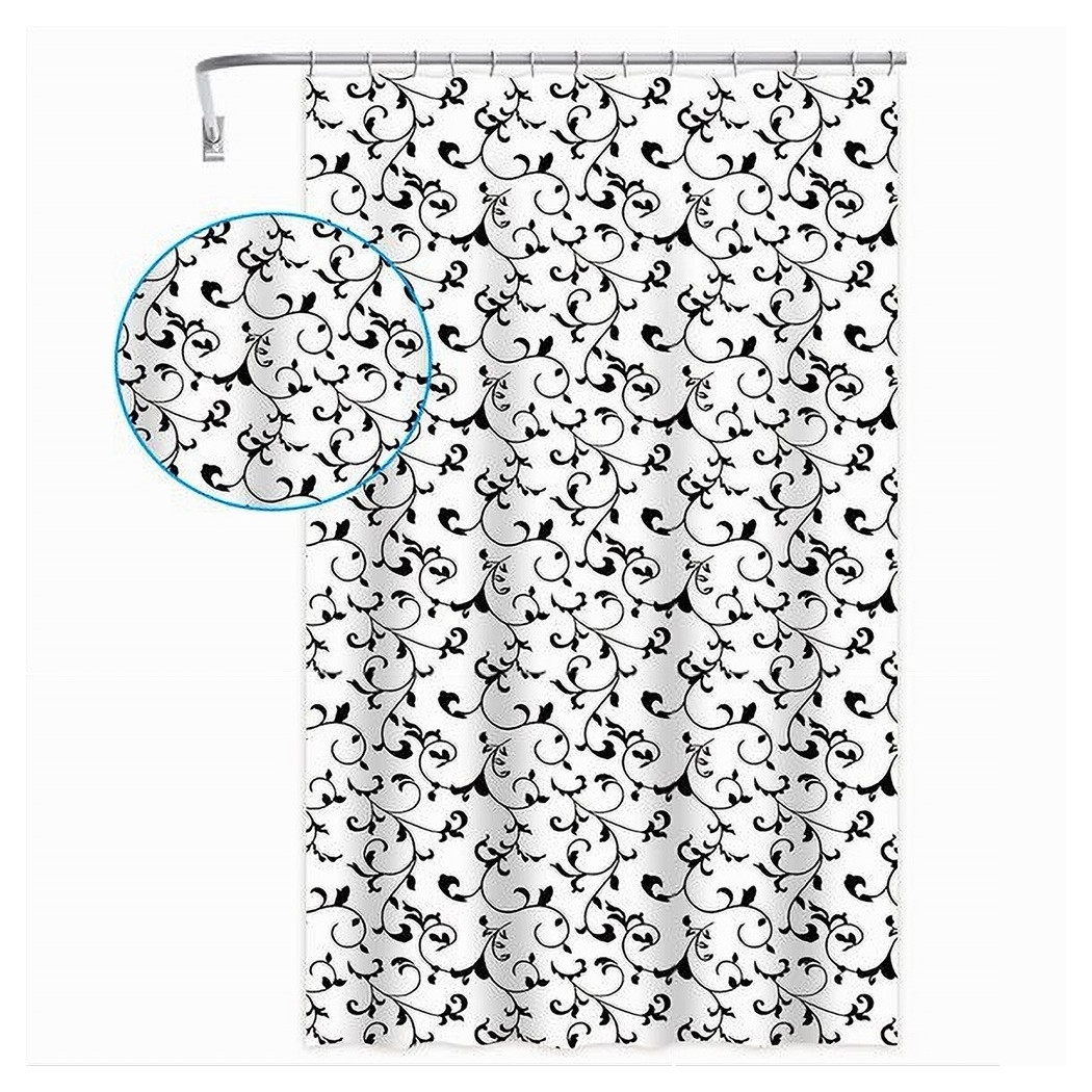foto del prodotto trade shop tenda doccia vasca da bagno 12 ganci motivo floreale bianco nero 240x200cm 87568 