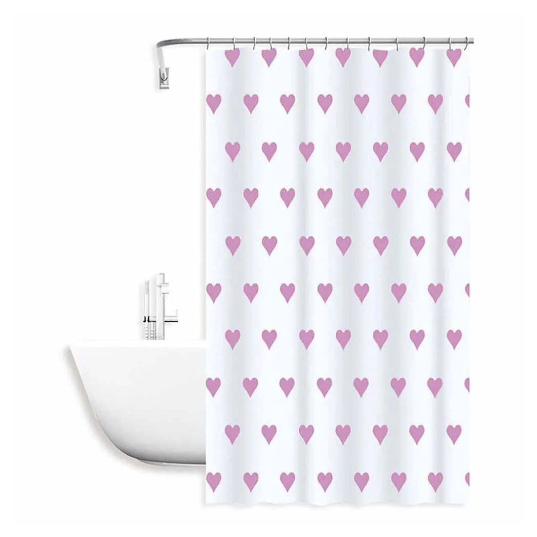 foto del prodotto trade shop tenda doccia vasca da bagno impermeabile 12 ganci con cuori rosa 180x200cm 87091 