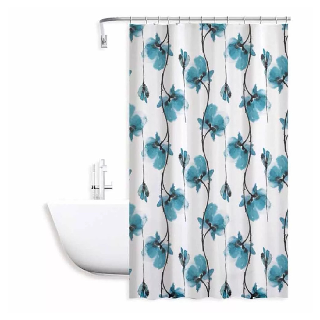 foto del prodotto trade shop tenda doccia vasca impermeabile 12 ganci decorazione fiori blu 180x200 cm 79224 