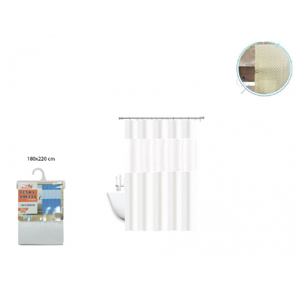 foto del prodotto trade shop tenda doccia vasca impermeabile antimuffa bianco 3d 180 x 220 cm giuntura 52134 
