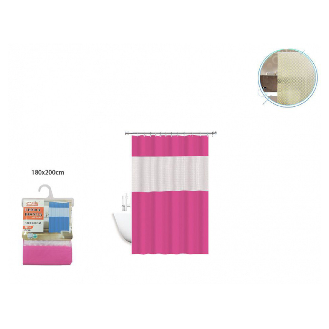 foto del prodotto trade shop tenda doccia vasca impermeabile antimuffa rosa fuxia giuntura 180x200cm 3d 52133 