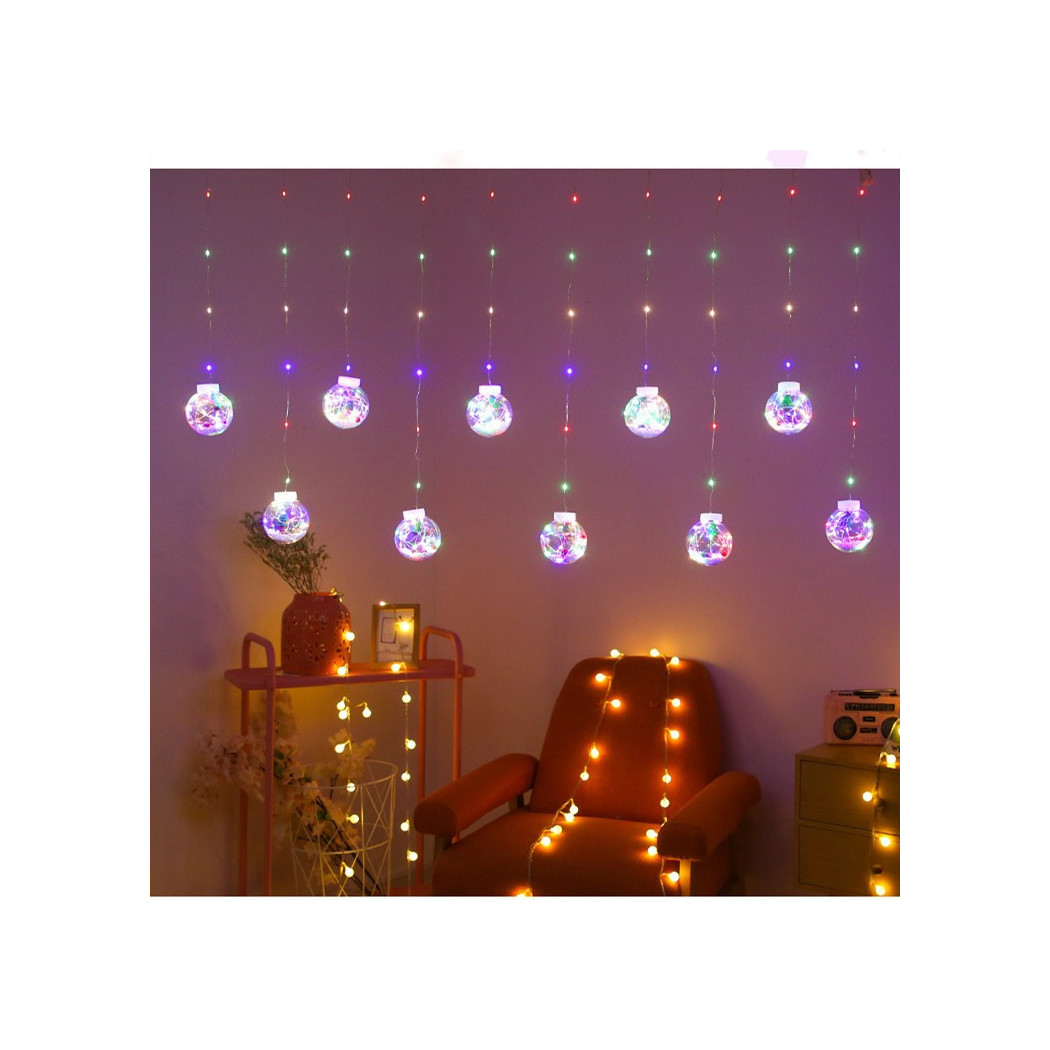 foto del prodotto trade shop tenda luminosa 10 palline di natale 3 metri con neve luce led calda fredda rgb rgb 