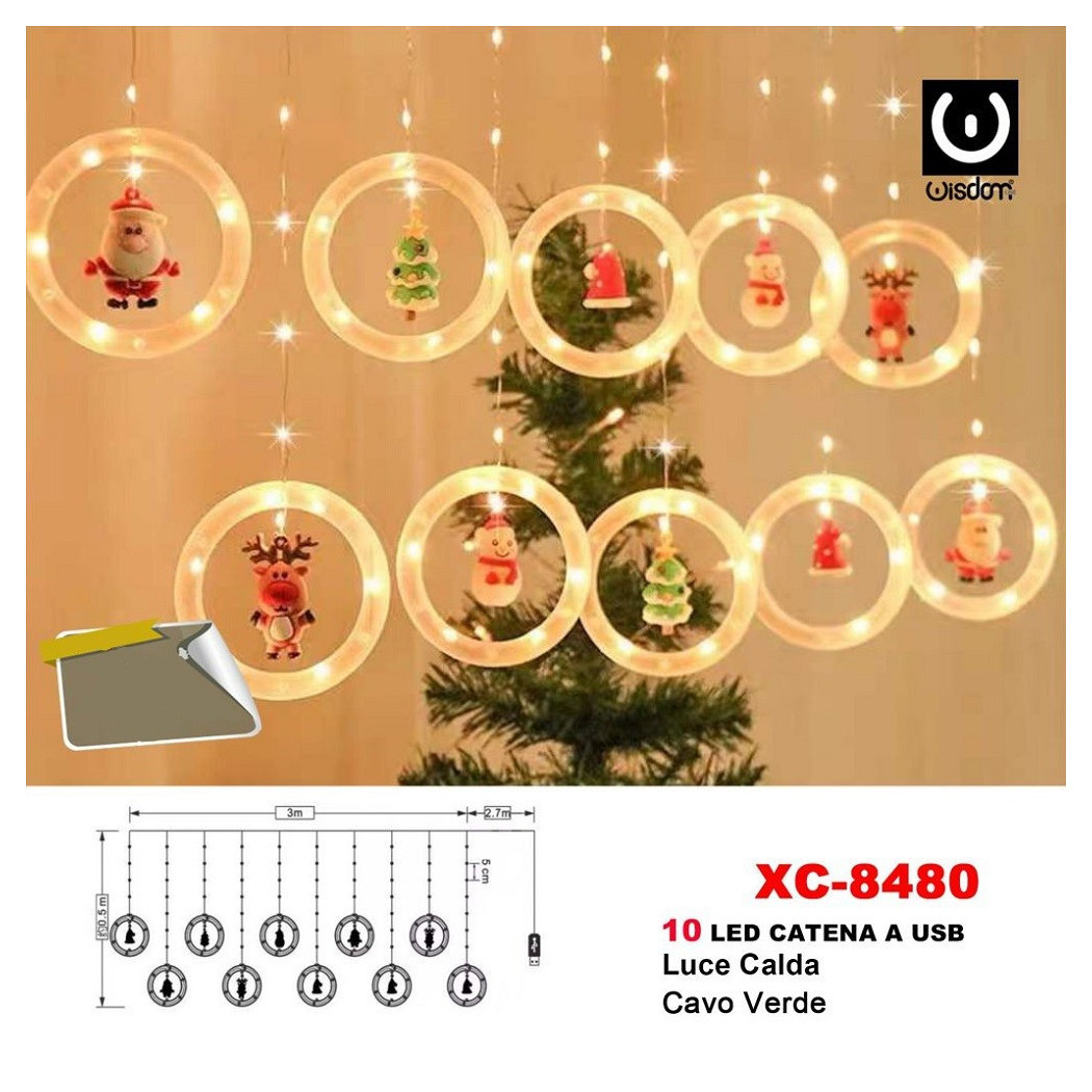 foto del prodotto trade shop tenda luminosa natalizia 100 led catena a usb luce calda cavo verde xc 8480 