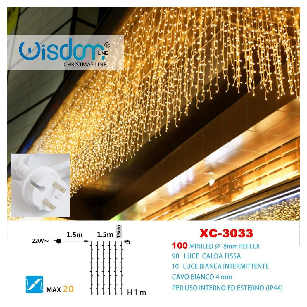 foto del prodotto trade shop tenda luminosa natalizia 100 led luce calda fissa bianca intermittente xc 3033 