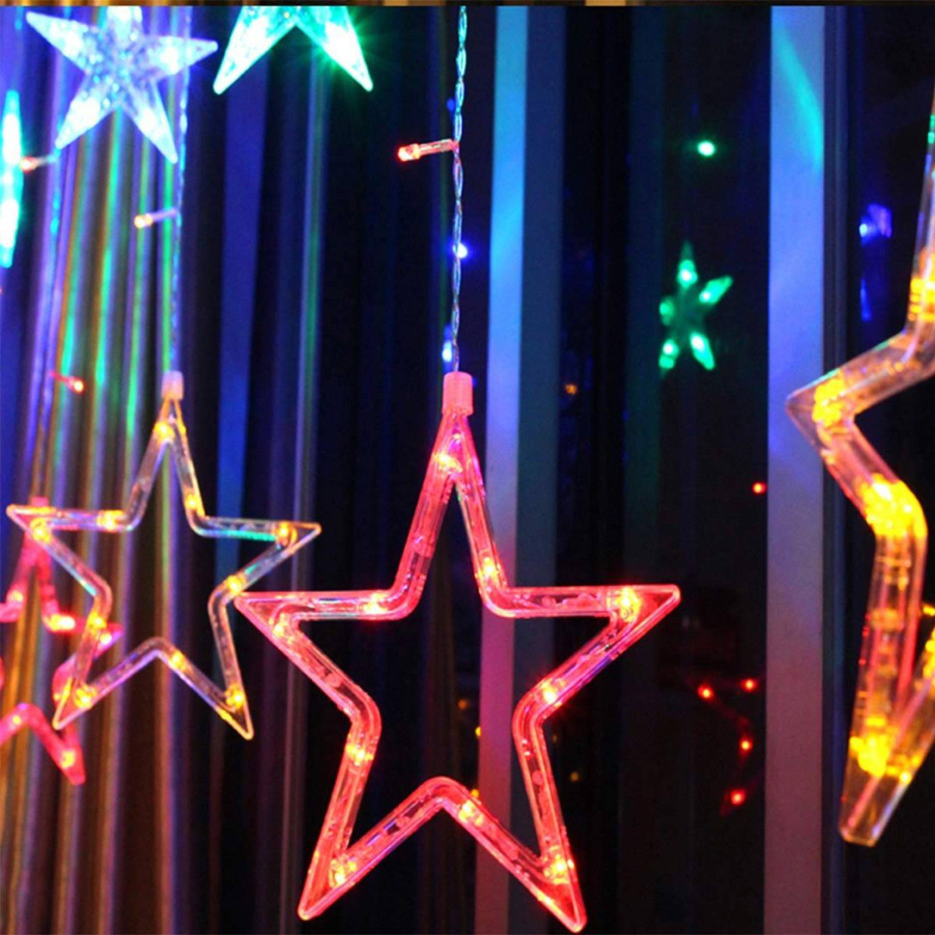 foto del prodotto trade shop tenda luminosa natalizia 140led con stelle colorate rgb 2mt esterno prolungabile 