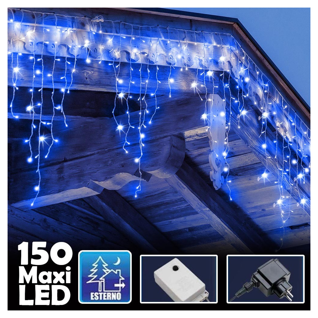 foto del prodotto trade shop tenda luminosa natalizia 150 led con flash luce blu 3mt esterno prolungabile 