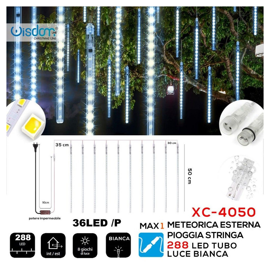 foto del prodotto trade shop tenda luminosa natalizia 288 led effetto meteorica pioggia luce bianca xc 4050 