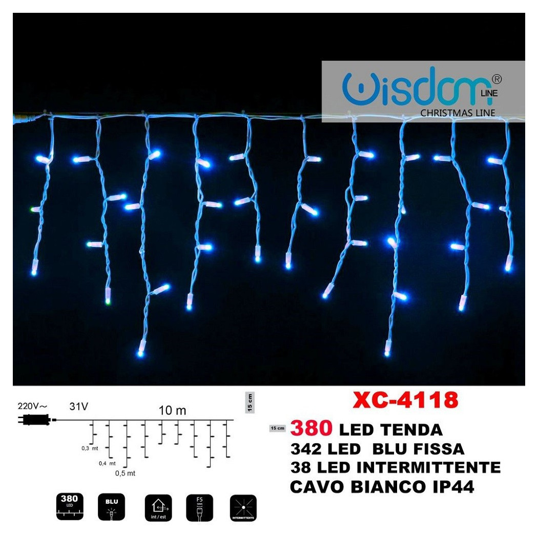 foto del prodotto trade shop tenda luminosa natalizia 380 led luce blu fissa intermittente ip44 xc 4118 