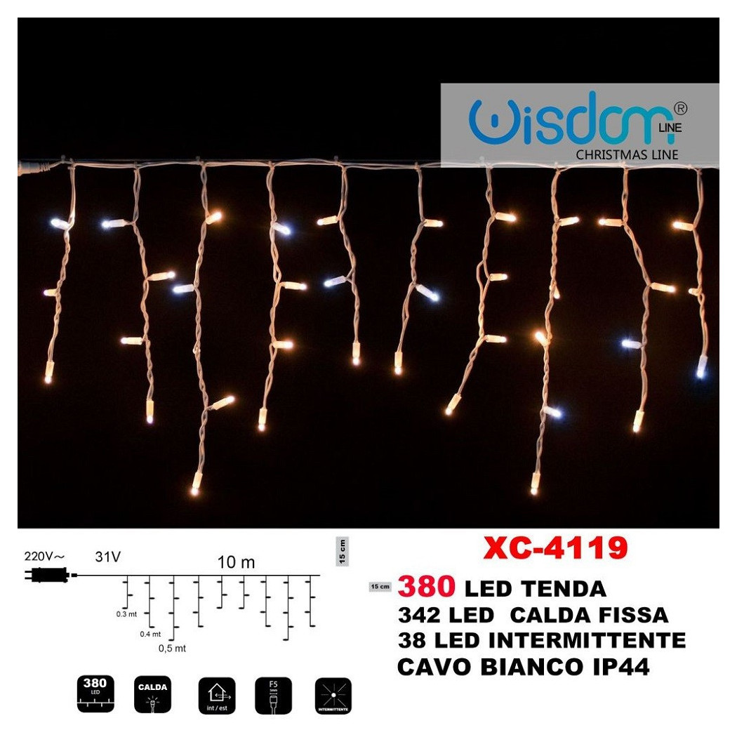 foto del prodotto trade shop tenda luminosa natalizia 380 led luce calda fissa intermittente ip44 xc 4119 