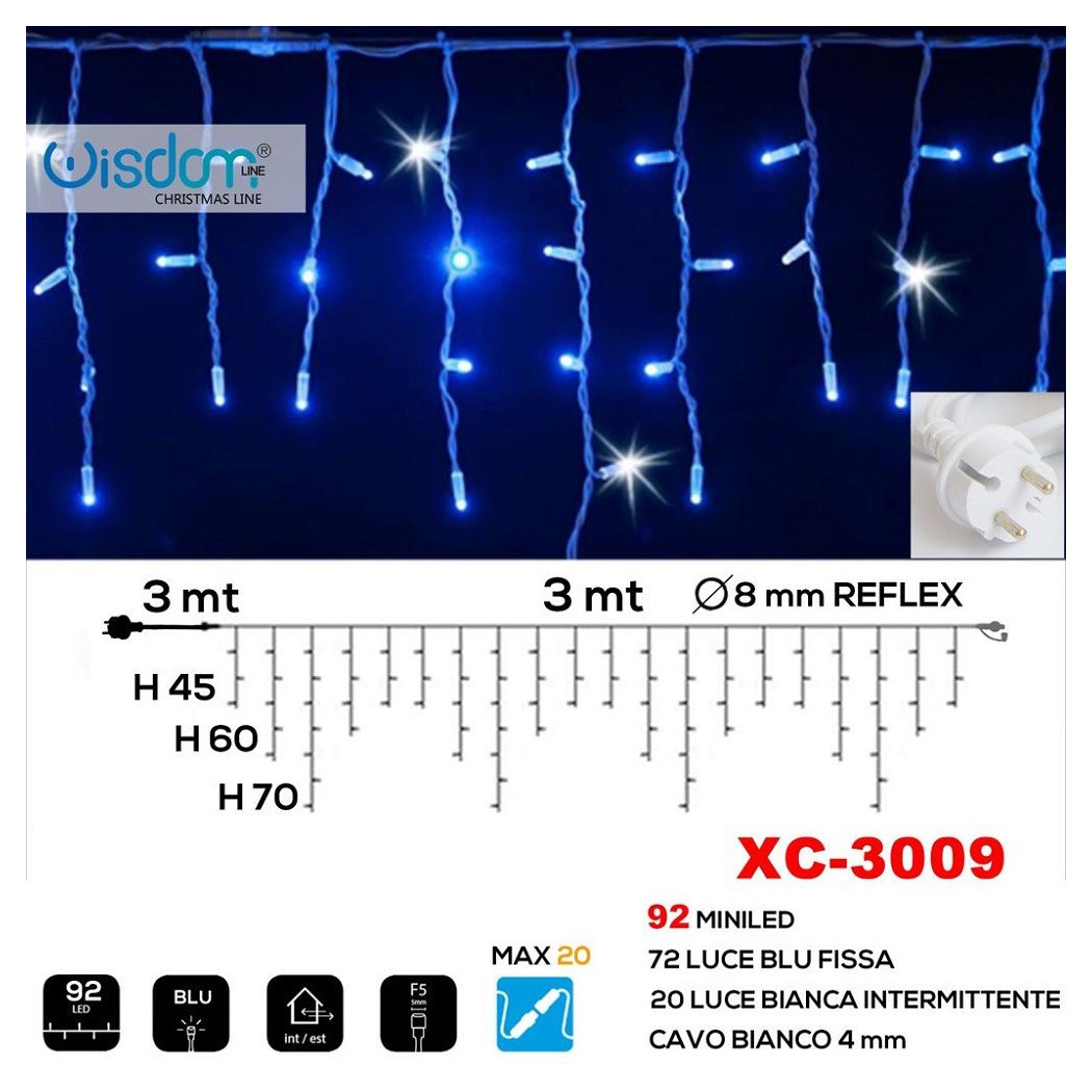 foto del prodotto trade shop tenda luminosa natalizia 92 led luce blu fissa bianca intermittente xc 3009 