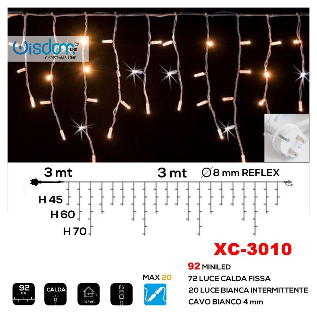 foto del prodotto trade shop tenda luminosa natalizia 92 led luce calda fissa bianca intermittente xc 3010 
