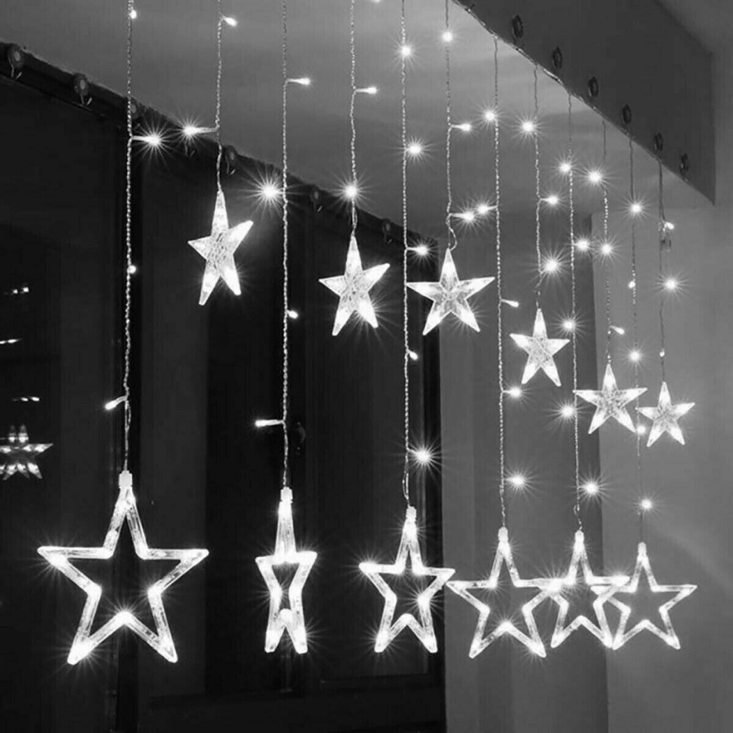 foto del prodotto trade shop tenda luminosa natalizia led con stelle bianco freddo 2mt esterno prolungabile 