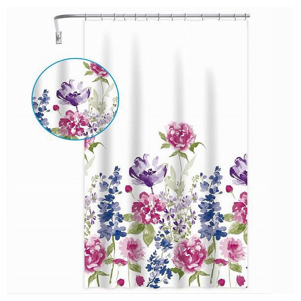 foto del prodotto trade shop tenda per doccia bagno stampa garden fiori floreale 180x200cm con 12 ganci 87569 