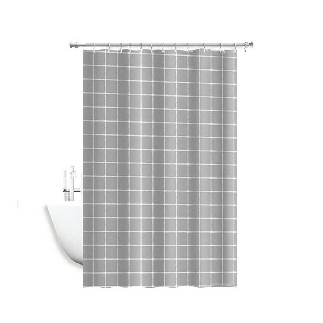 foto del prodotto trade shop tenda per doccia impermeabile tessuto pvc 12 ganci in plastica quadri 180x200cm 