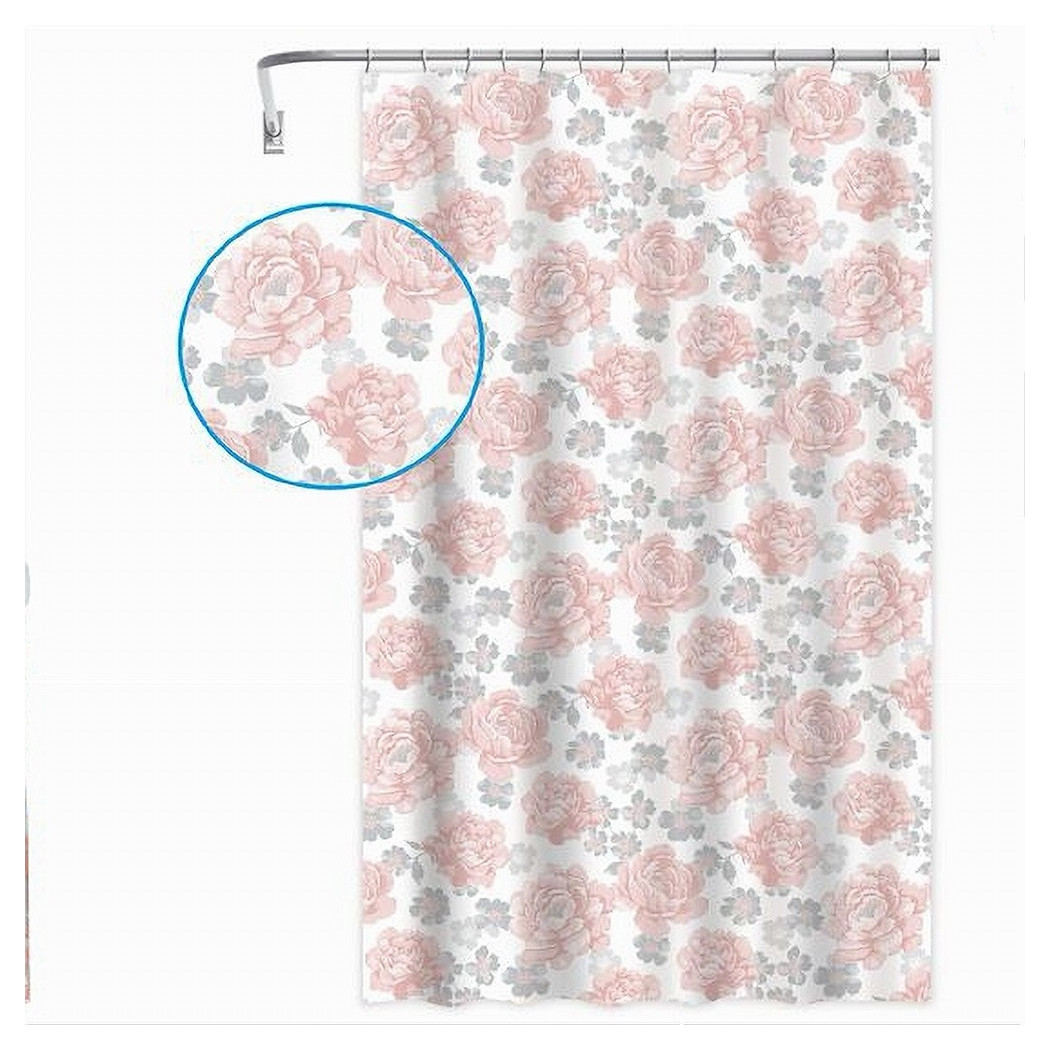foto del prodotto trade shop tenda per doccia vasca da bagno 12 ganci stampa fiori rosa grigi 240x200cm 87576 