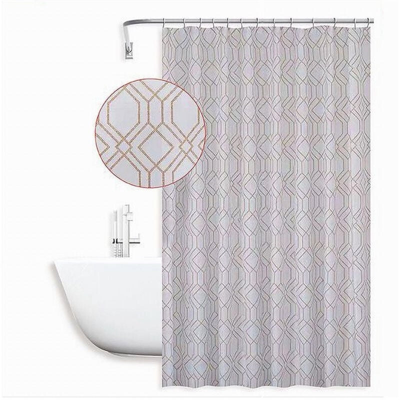 foto del prodotto trade shop tenda per doccia vasca da bagno design geometrico 180x200cm con 12 anelli 87095 