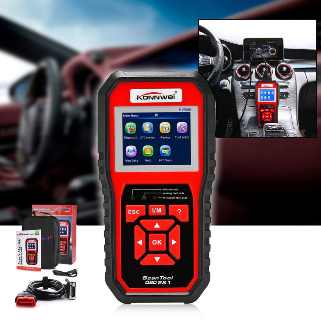 foto del prodotto trade shop tester obdii obd2 eobd lettore codice diagnostico kw850 diagnosi auto odb obd2 