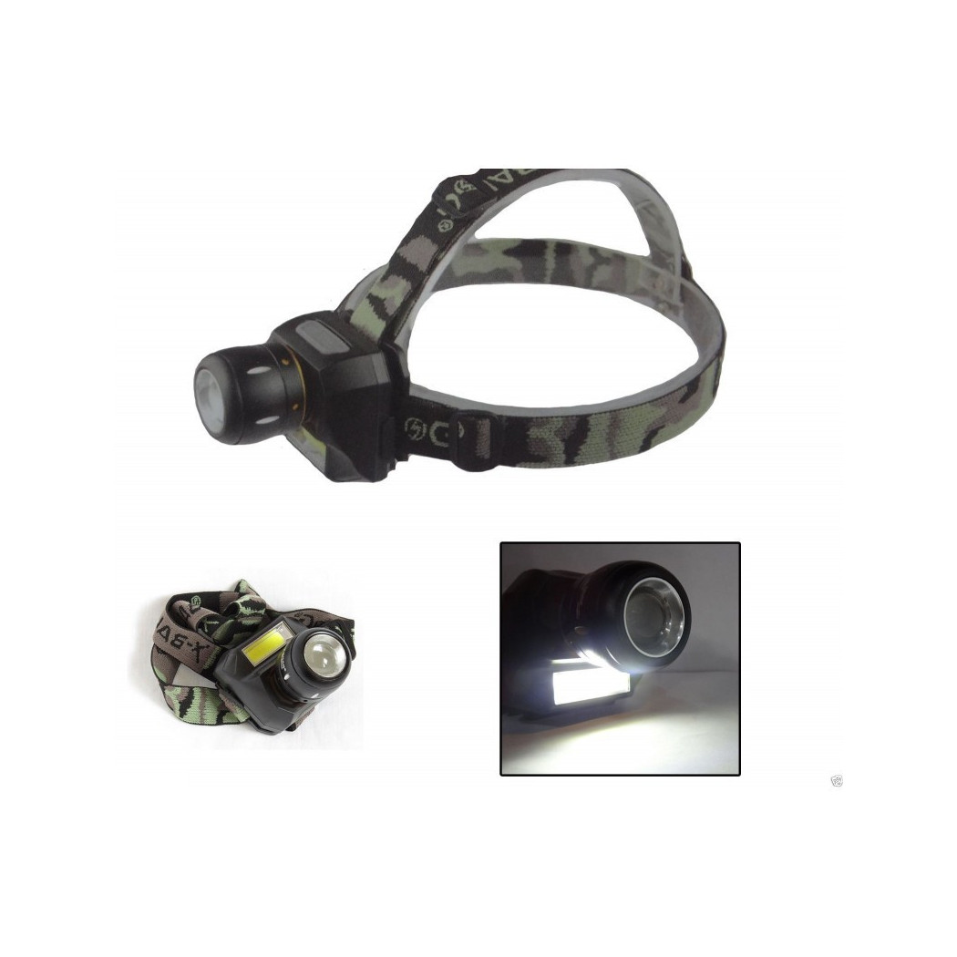 foto del prodotto trade shop torcia lampada frontale a 2 led cree cob ricaricabile 2 luci bl 6916a 