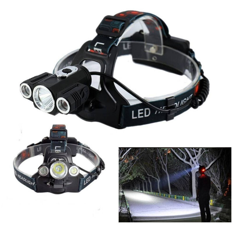 foto del prodotto trade shop torcia lampada frontale led ricaricabile 3led 5000 lumen cree t6 100mt 180 1825 