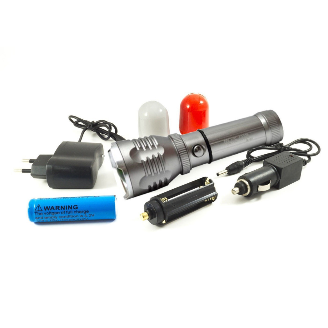 foto del prodotto trade shop torcia lampada led 3w ricaricabile zoom flash luce strobo 2 diffusori bl 901 