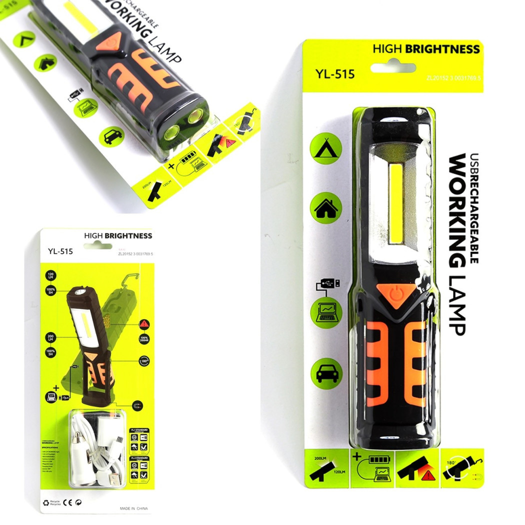 foto del prodotto trade shop torcia lampada portatile ricaricabile led strip cob base orientabile e ganci 
